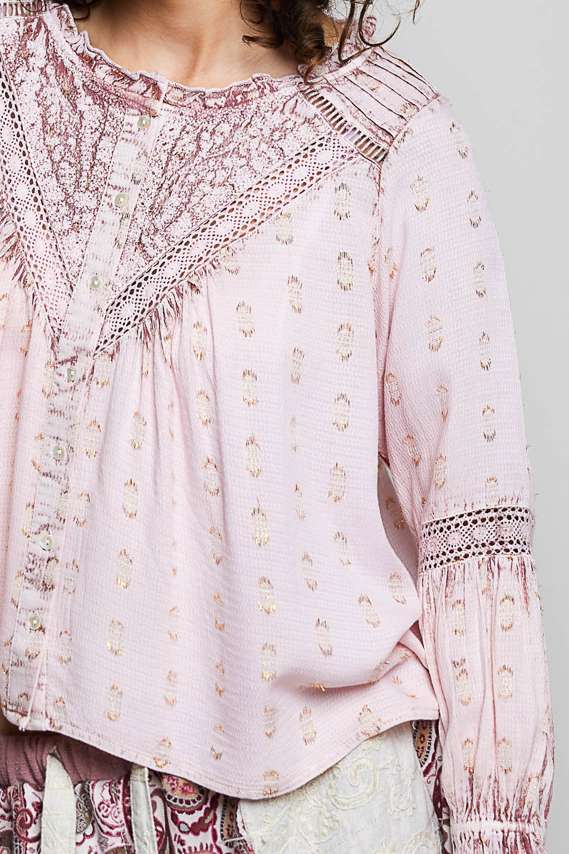 POL Rose Pink Ruffle Lace Top