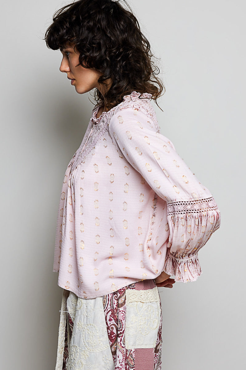 POL Rose Pink Ruffle Lace Top