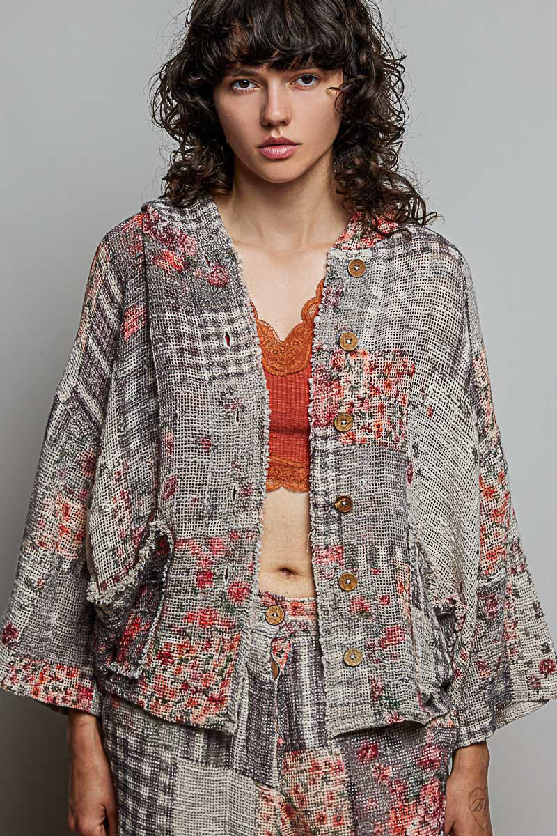 POL Black Floral Patch Hoodie Jacket