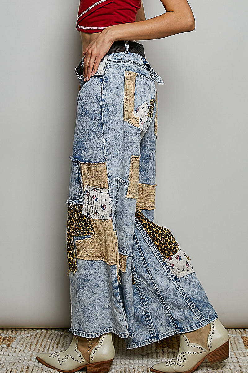 POL Denim Leopard Print Pants