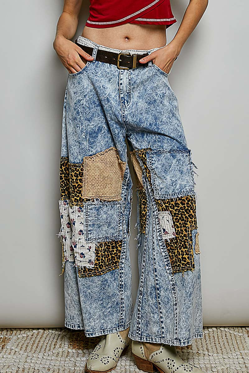 POL Denim Leopard Print Pants