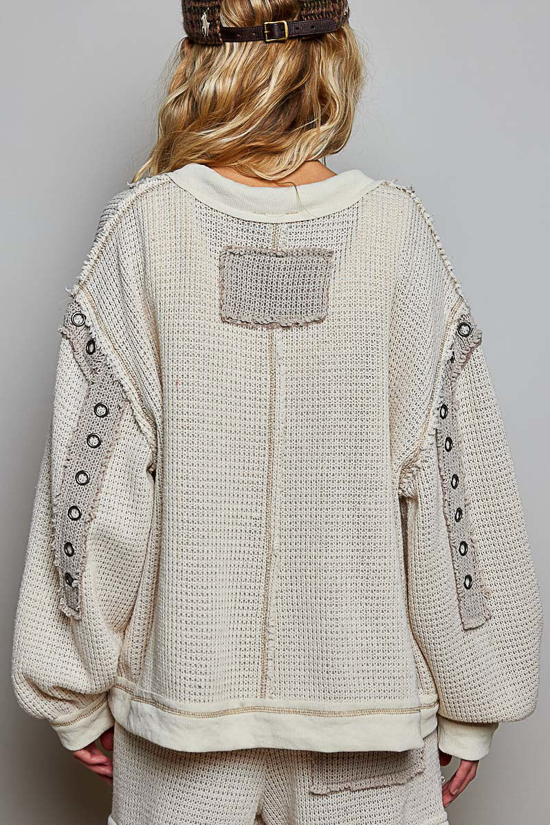 POL Cream V Neck Knit Sweater