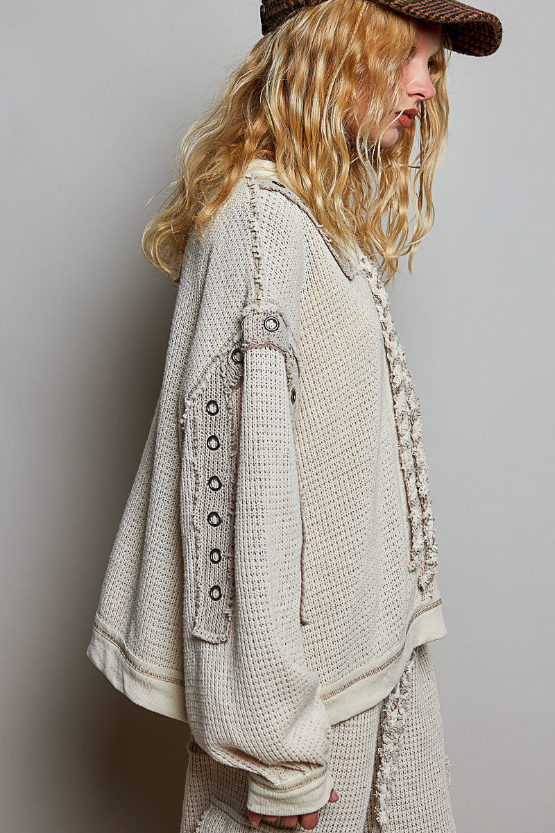POL Cream V Neck Knit Sweater