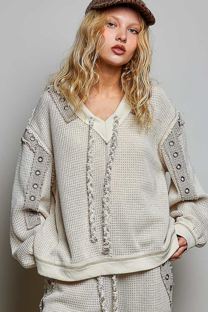 POL Cream V Neck Knit Sweater