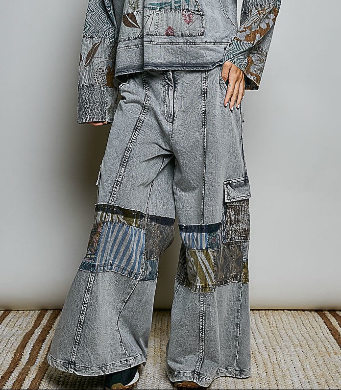 POL Charcoal Wide Leg Patch Pants