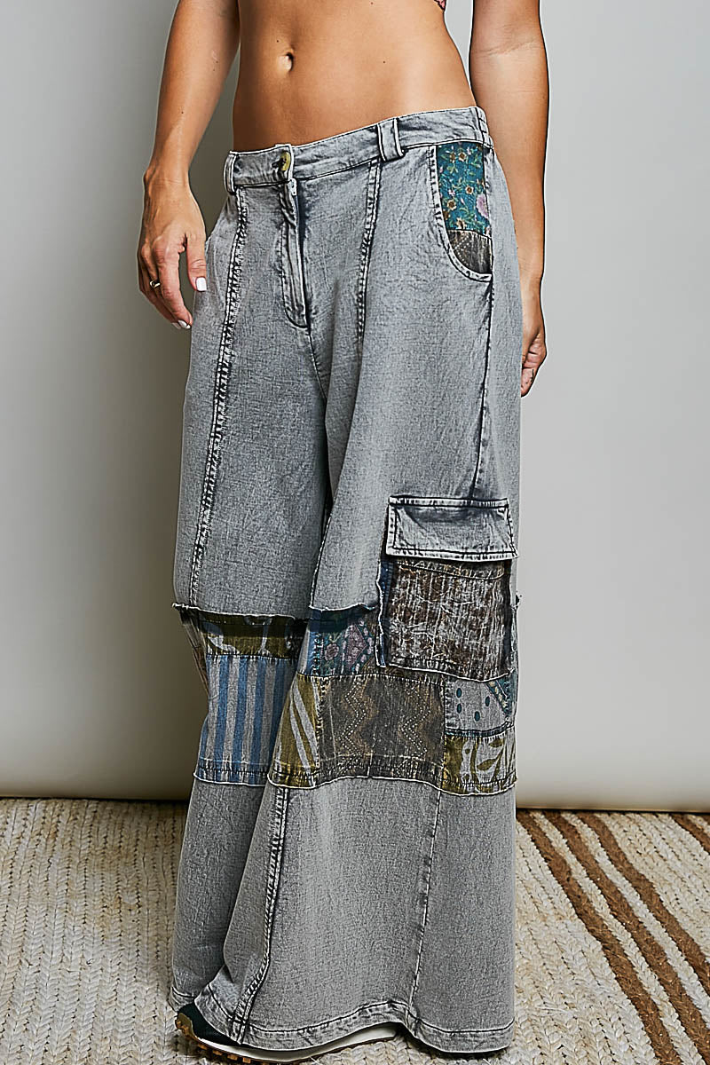 POL Charcoal Wide Leg Patch Pants