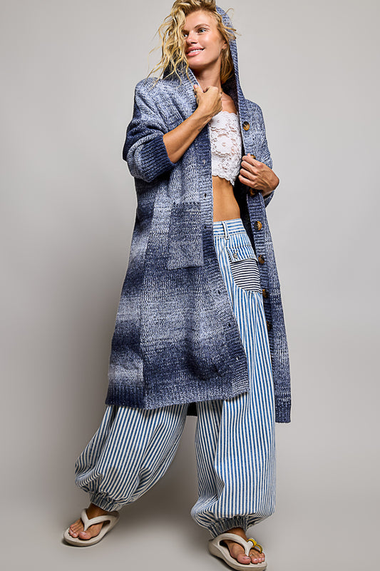 POL Blue Knit Hooded Cardigan