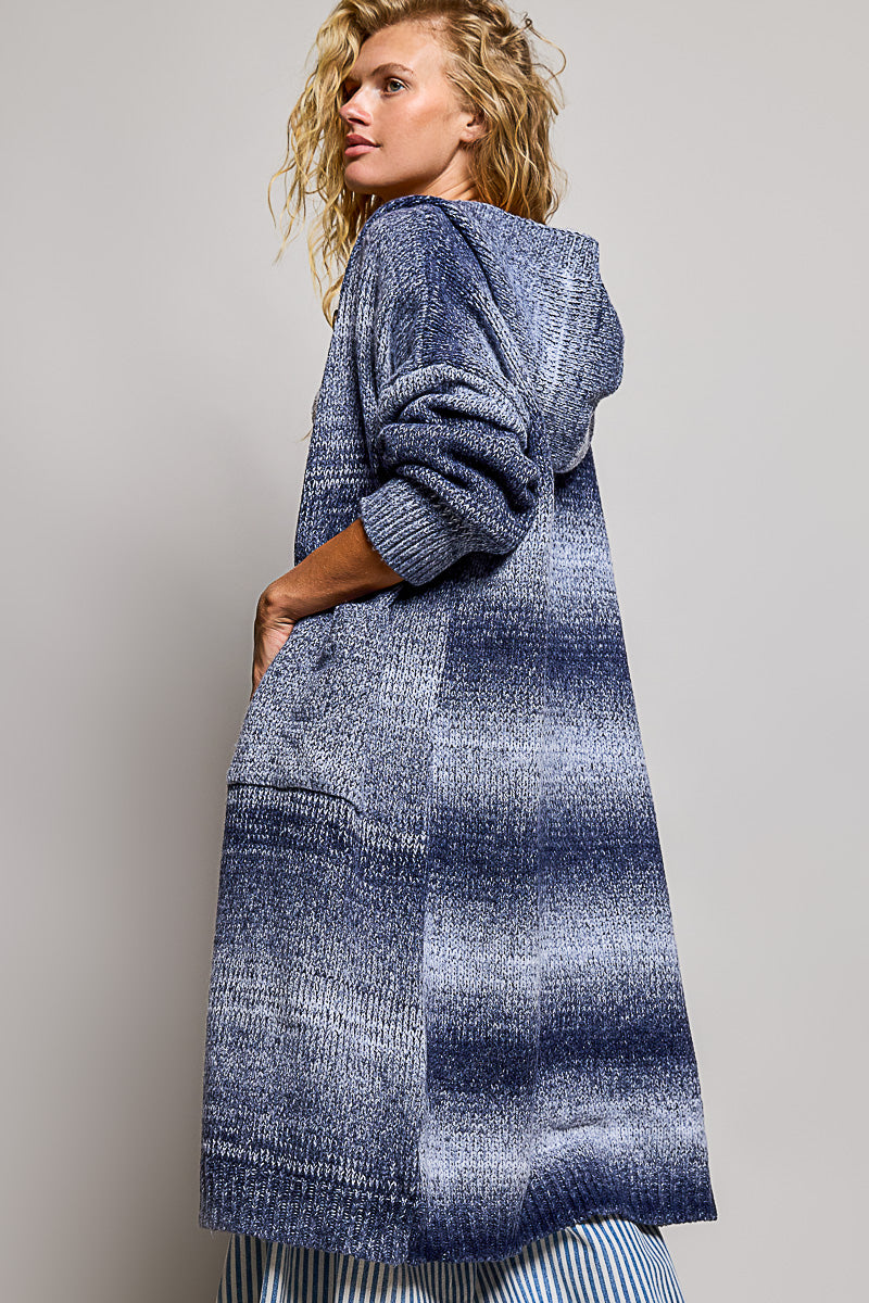 POL Blue Knit Hooded Cardigan