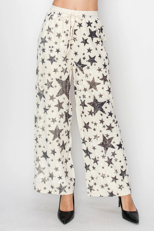 ORIGAMI Relaxed Lace Patchwork Pants with Elastic Drawstring P Star