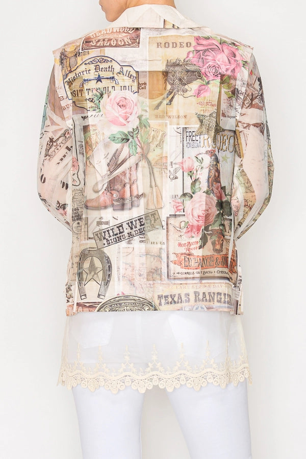 ORIGAMI Faux Suede Mesh Trimmed Detailed Jacket Rose West