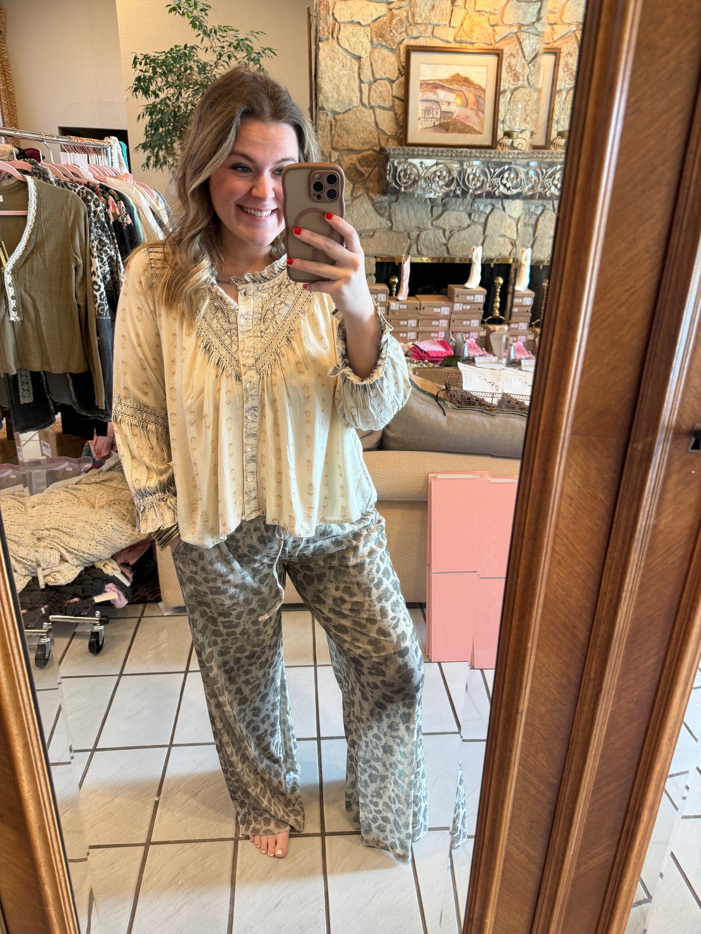 EASEL Ash Animal Print Mesh Bottom Pants