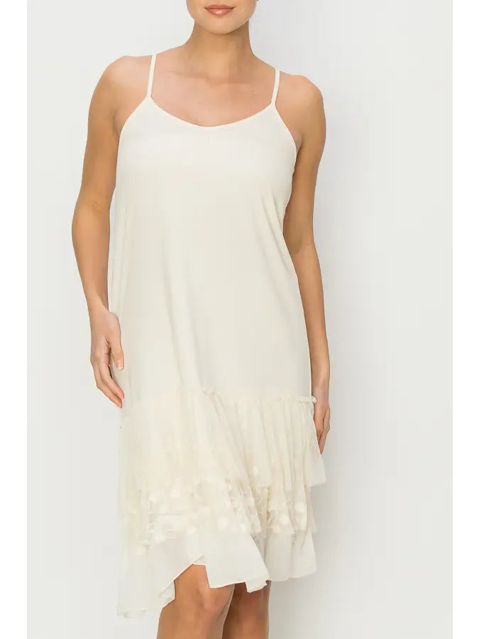 ORIGAMI Beige Lace Slip Dress