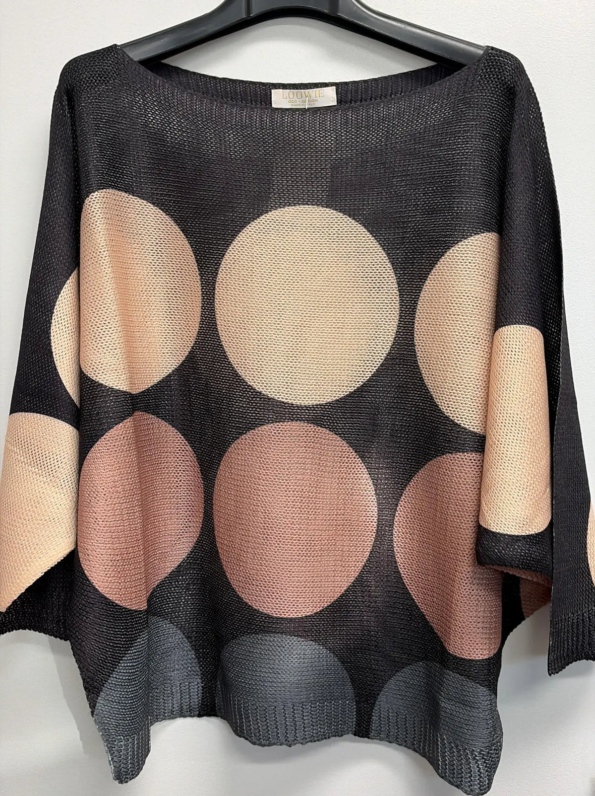 LOOWIE Italian Os Black Bold Polka Dot Knit Sweater