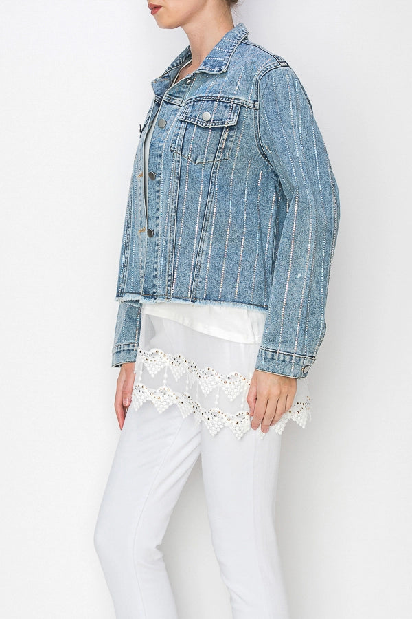 ORIGAMI Denim Jacket with Stripe Sparkle Design