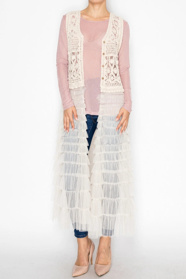 ORIGAMI Natural Crochet Vest with Mesh Layer