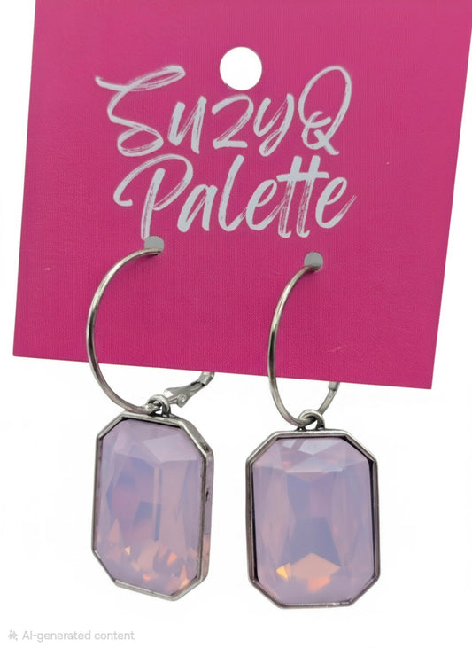 Pink Opal Rectangle Earrings