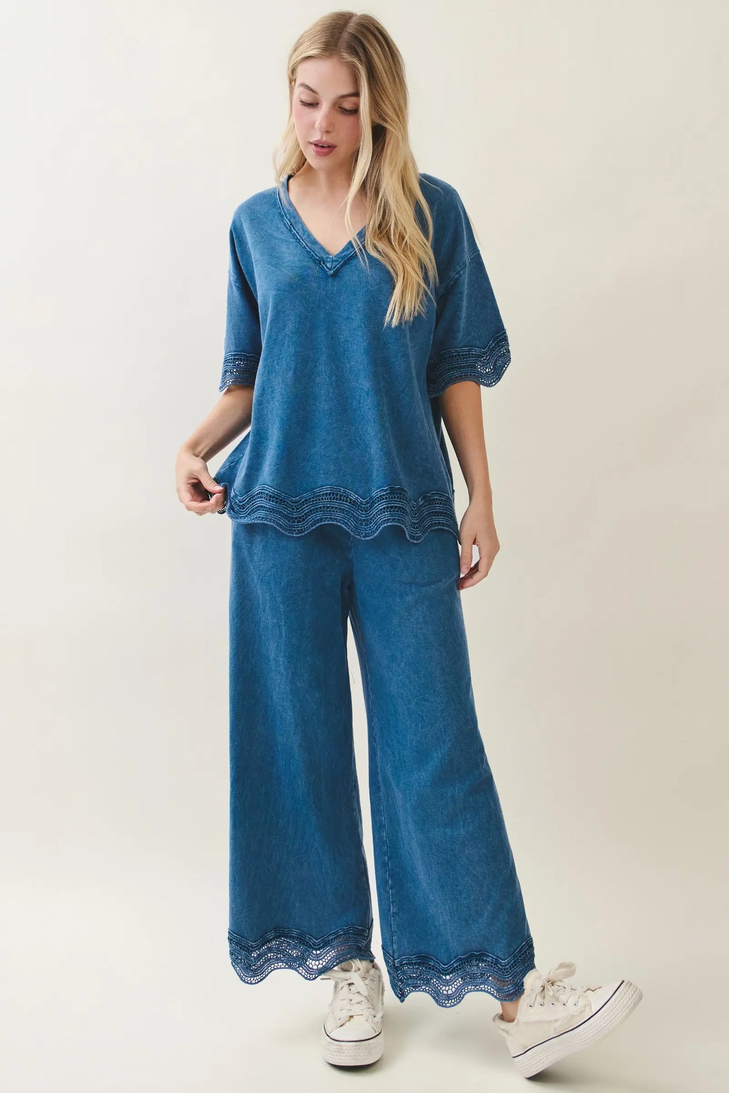 J HER Slate Blue Crochet Scallop Set
