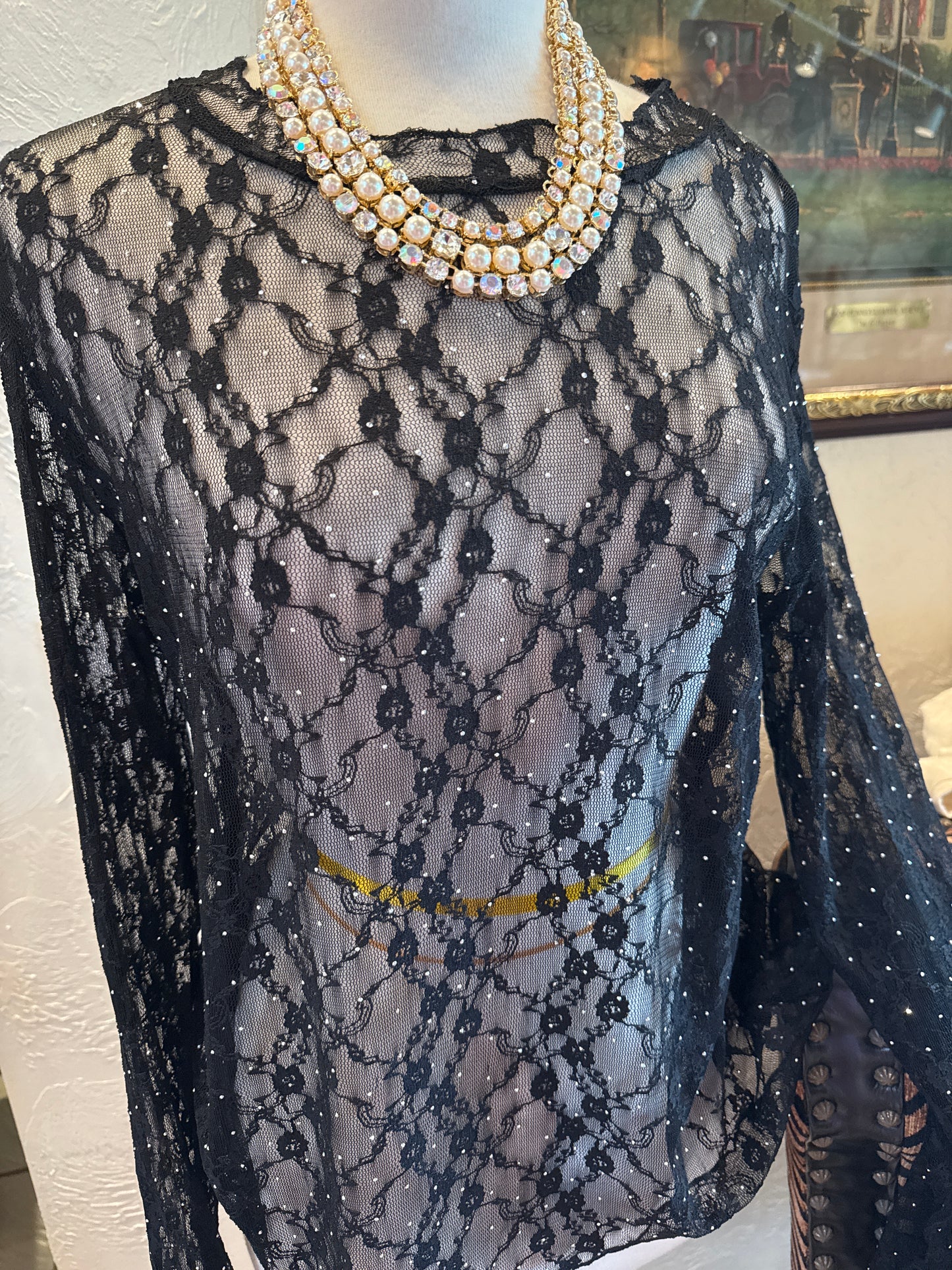 ORIGAMI Black Lace Sparkle Top