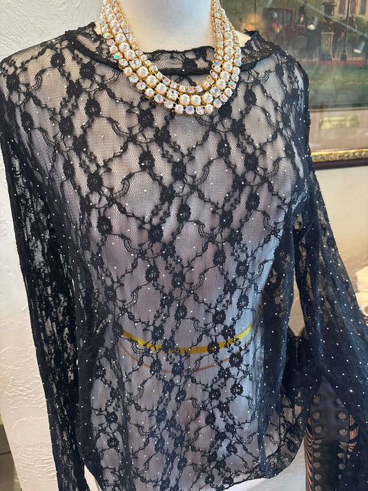ORIGAMI Black Lace Sparkle Top
