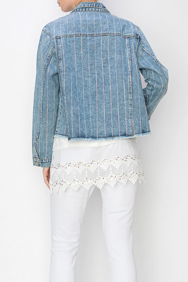 ORIGAMI Denim Jacket with Stripe Sparkle Design