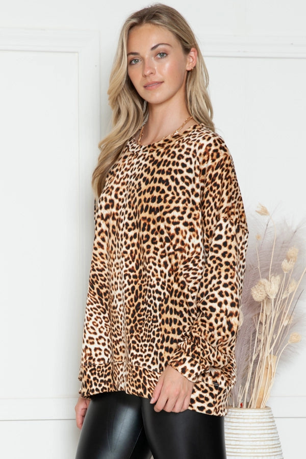 MagicFit Animal Print Oversized Sweatshirt Brown