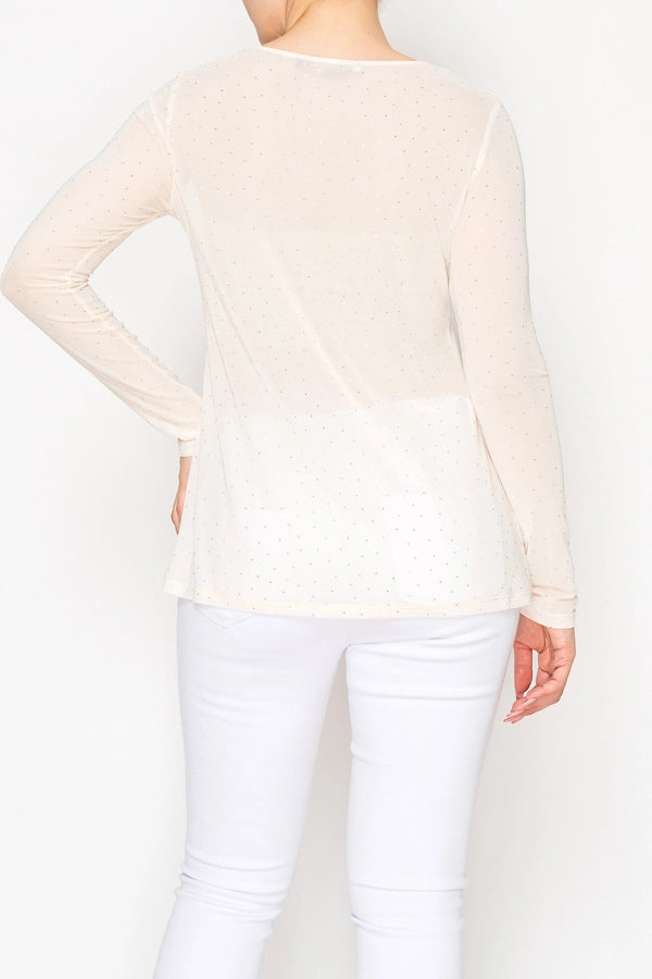ORIGAMI Sparkly Sheer Mesh Top Beige