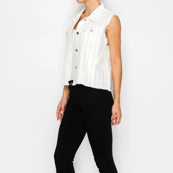ORIGAMI Ivory Sparkle Stripe Vest