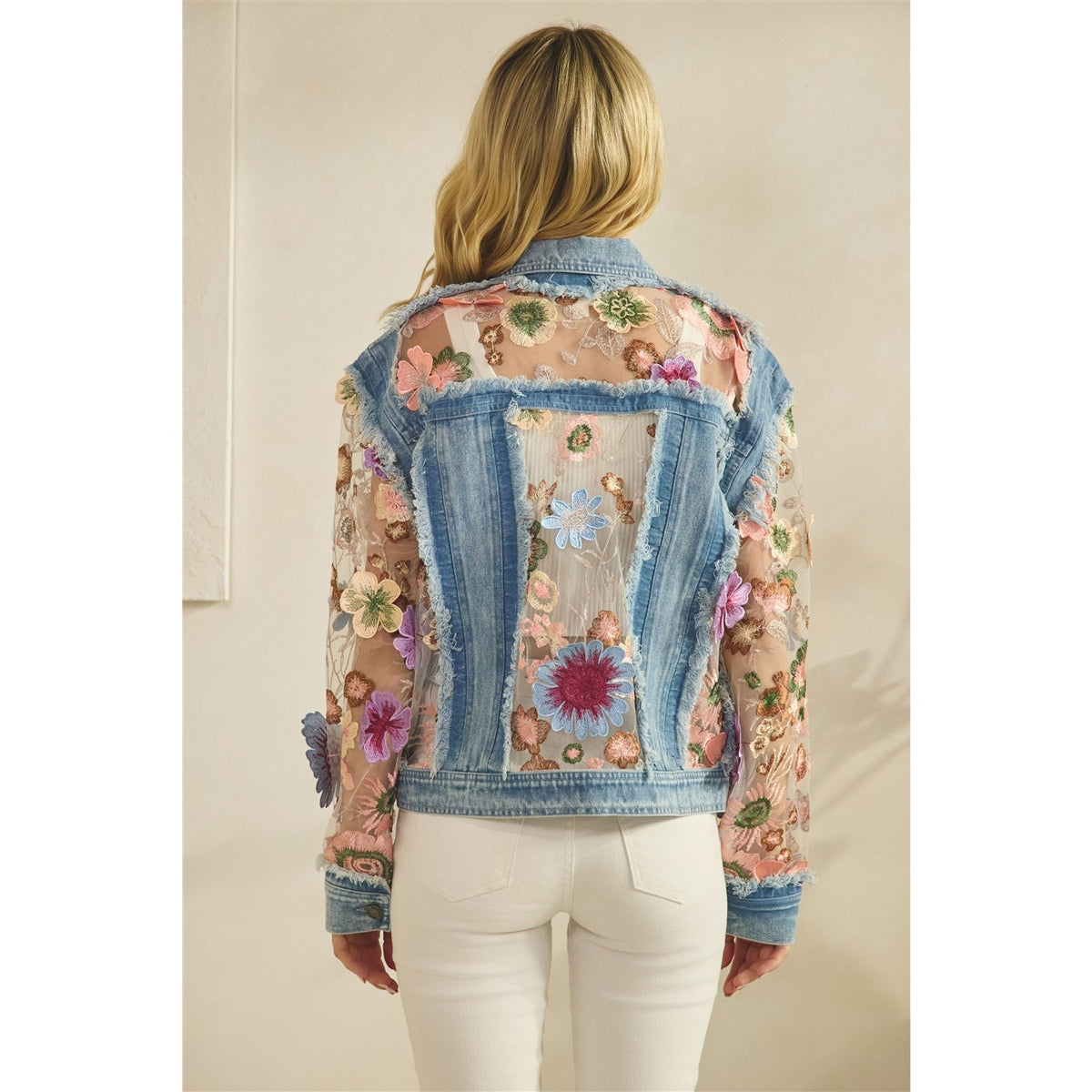 VEVERET Denim Jacket with Floral Inset