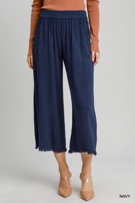 UMGEE Navy Frayed Wide-Leg Pants