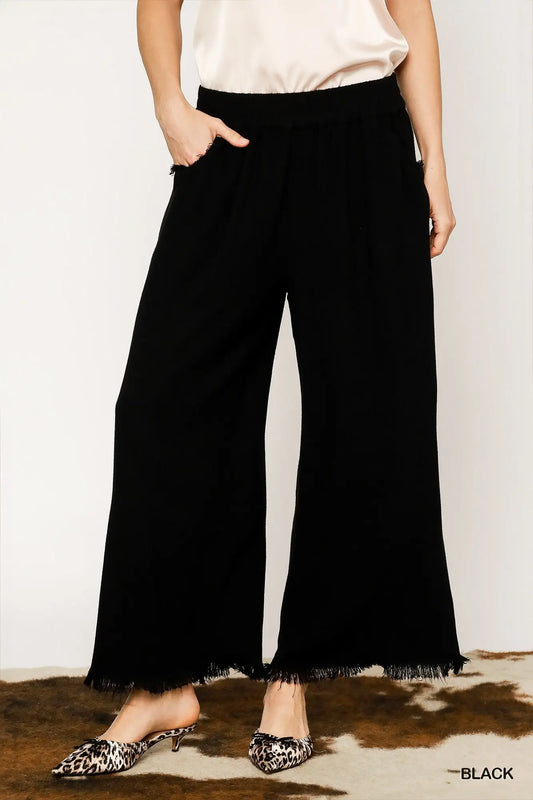 UMGEE Black Frayed Wide-Leg Pants