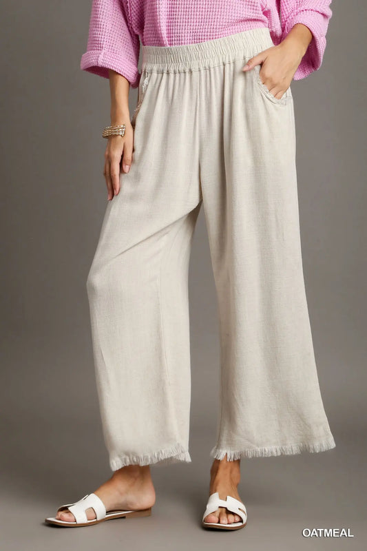 UMGEE Oatmeal Frayed Wide-Leg Pants