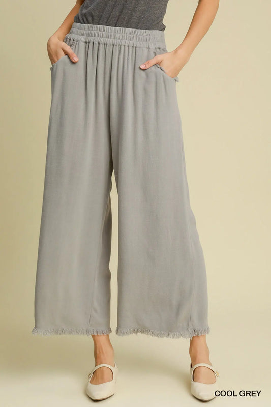 UMGEE Cool Grey Frayed Wide-Leg Pants