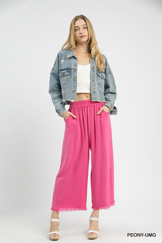 UMGEE Peony Pink Frayed Wide-Leg Pants