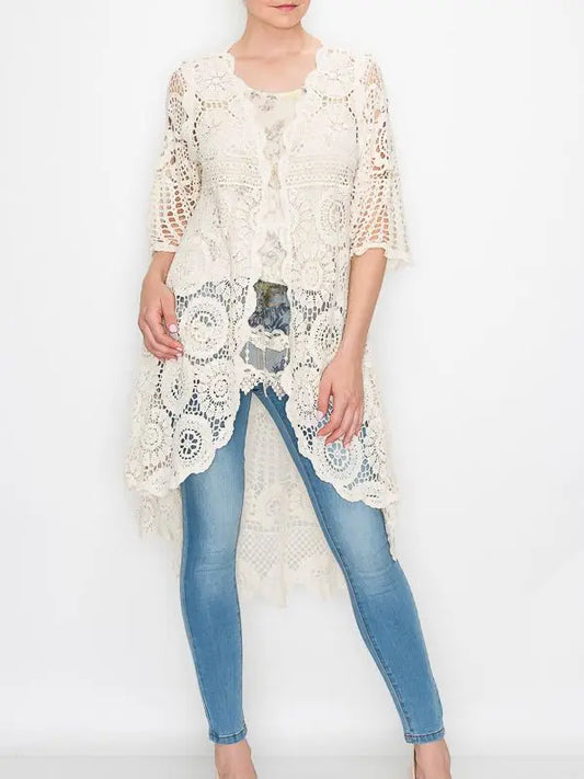 ORIGAMI Natural High Low Crochet Duster