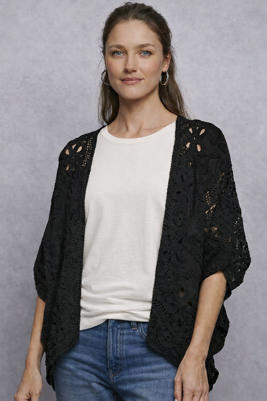 POL Black Crochet Cardigan