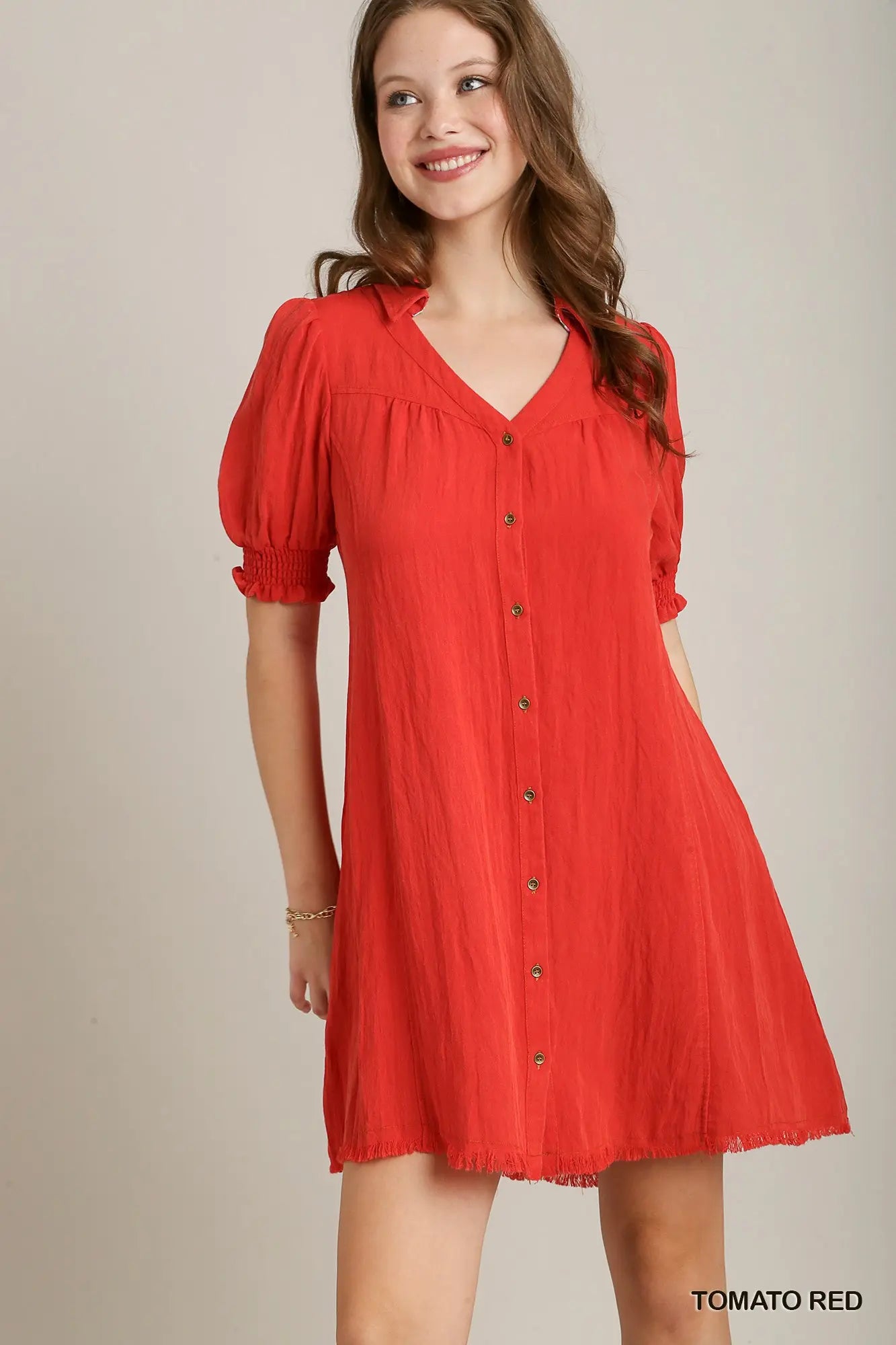 UMGEE Tomato Red Button Down Dress * Market Special *