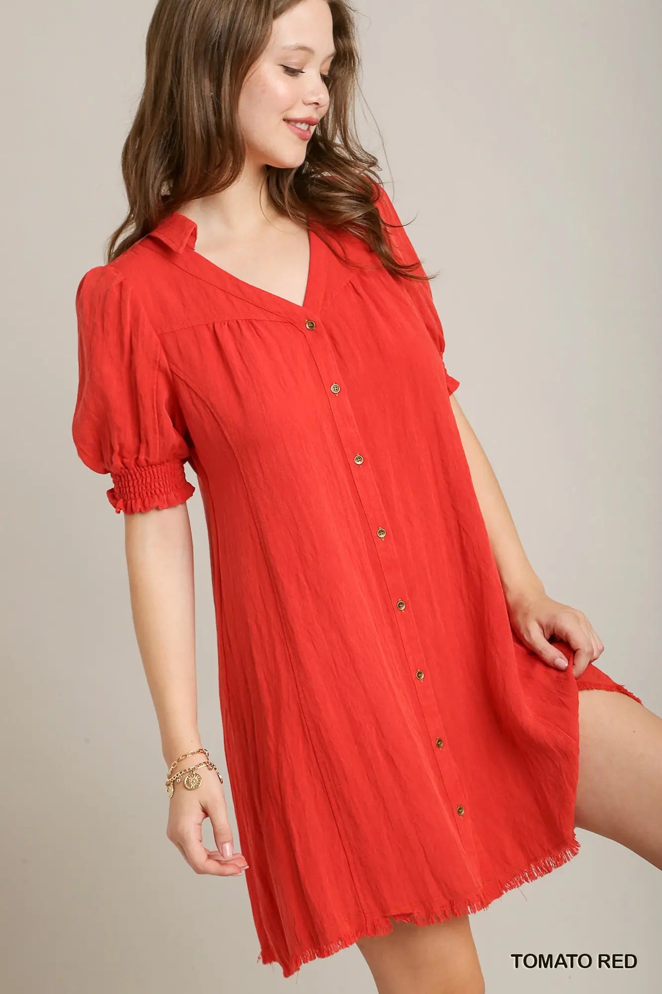UMGEE Tomato Red Button Down Dress * Market Special *