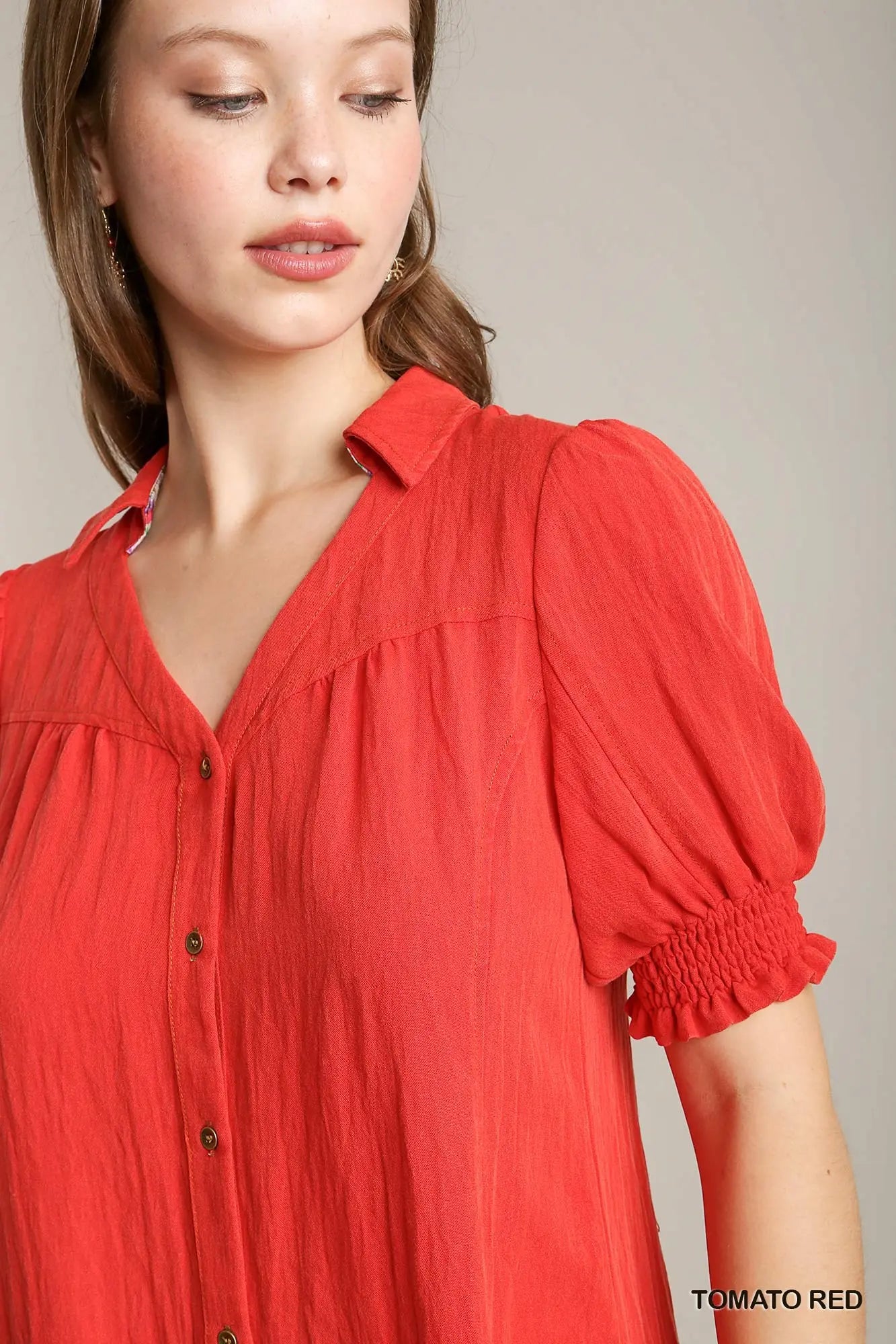 UMGEE Tomato Red Button Down Dress * Market Special *