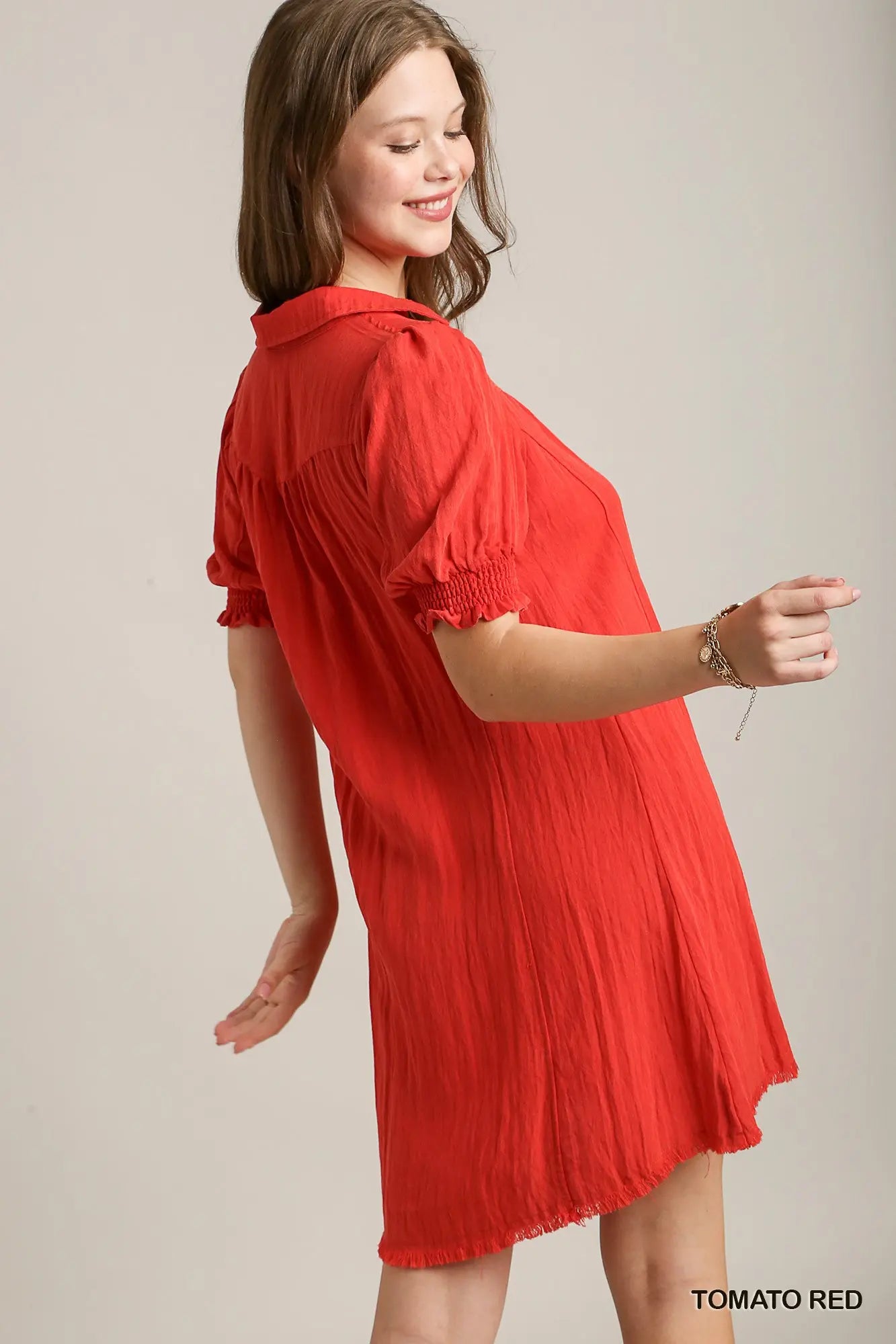 UMGEE Tomato Red Button Down Dress * Market Special *