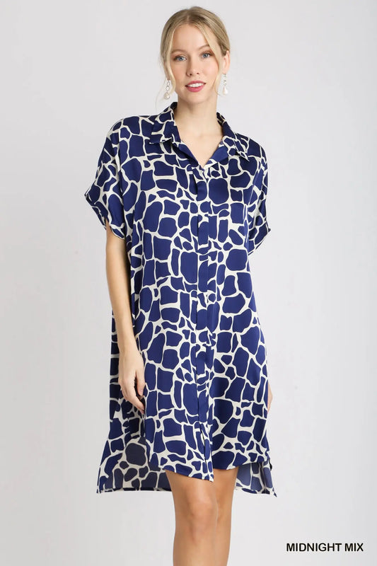 UMGEE Blue Cow Print Button Down Collared Dress * Market Special *