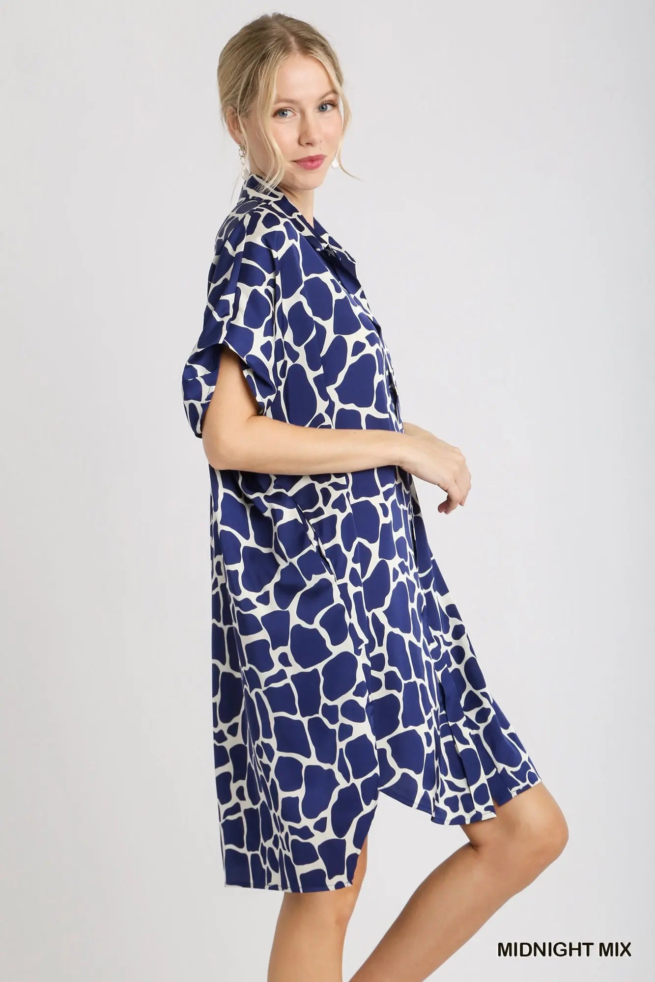 UMGEE Blue Cow Print Button Down Collared Dress * Market Special *