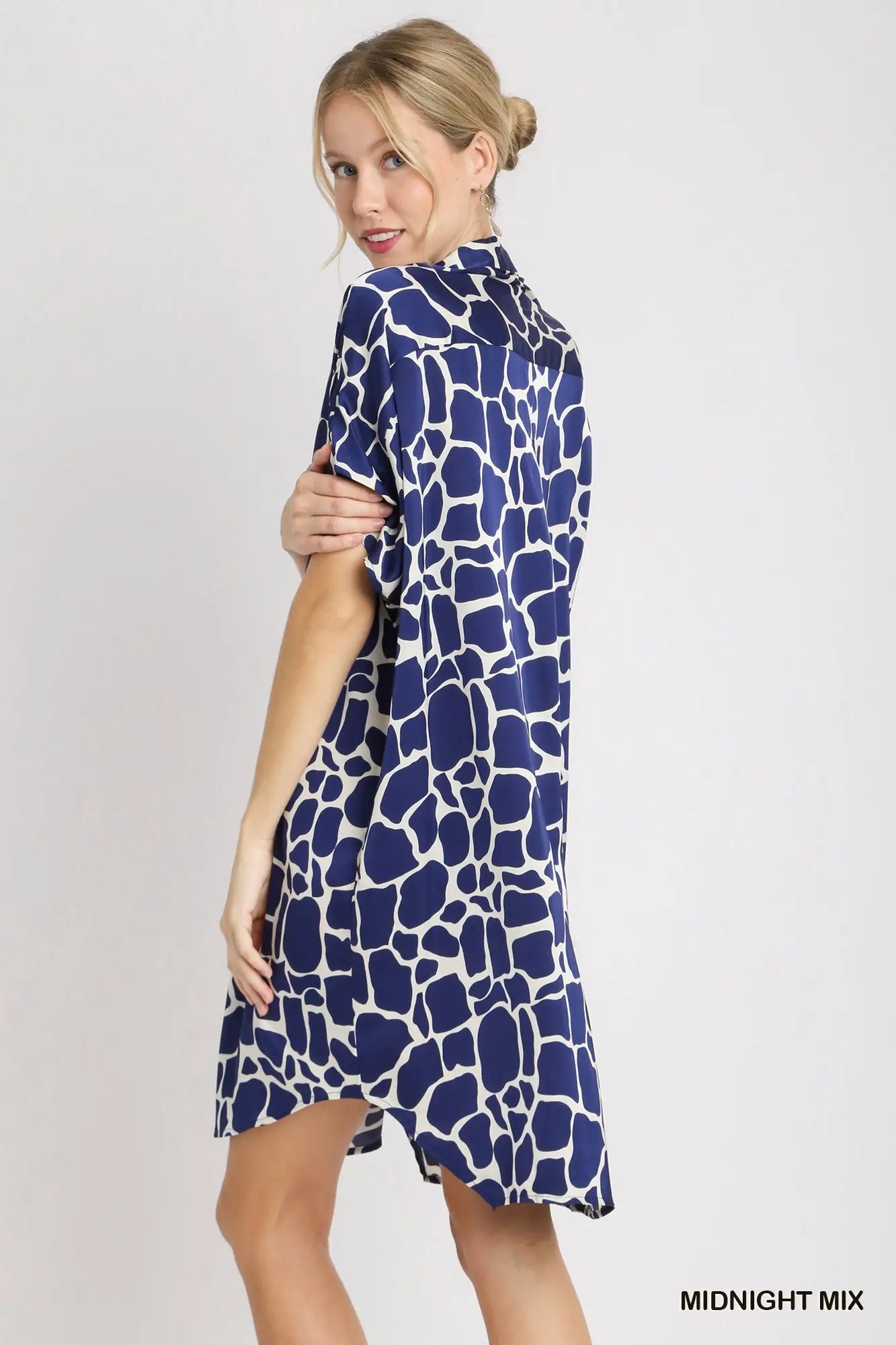 UMGEE Blue Cow Print Button Down Collared Dress * Market Special *
