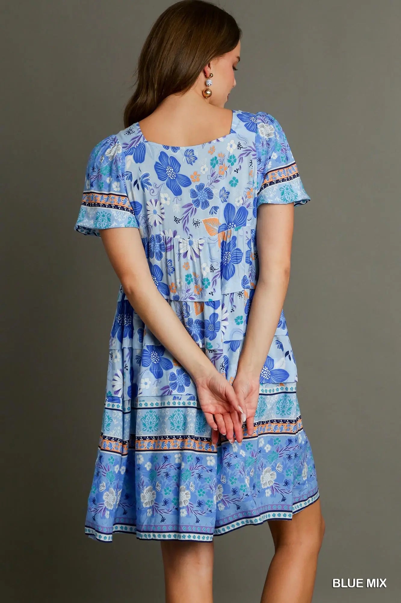 UMGEE Blue Border Print Tiered Short Dress * Market Special *