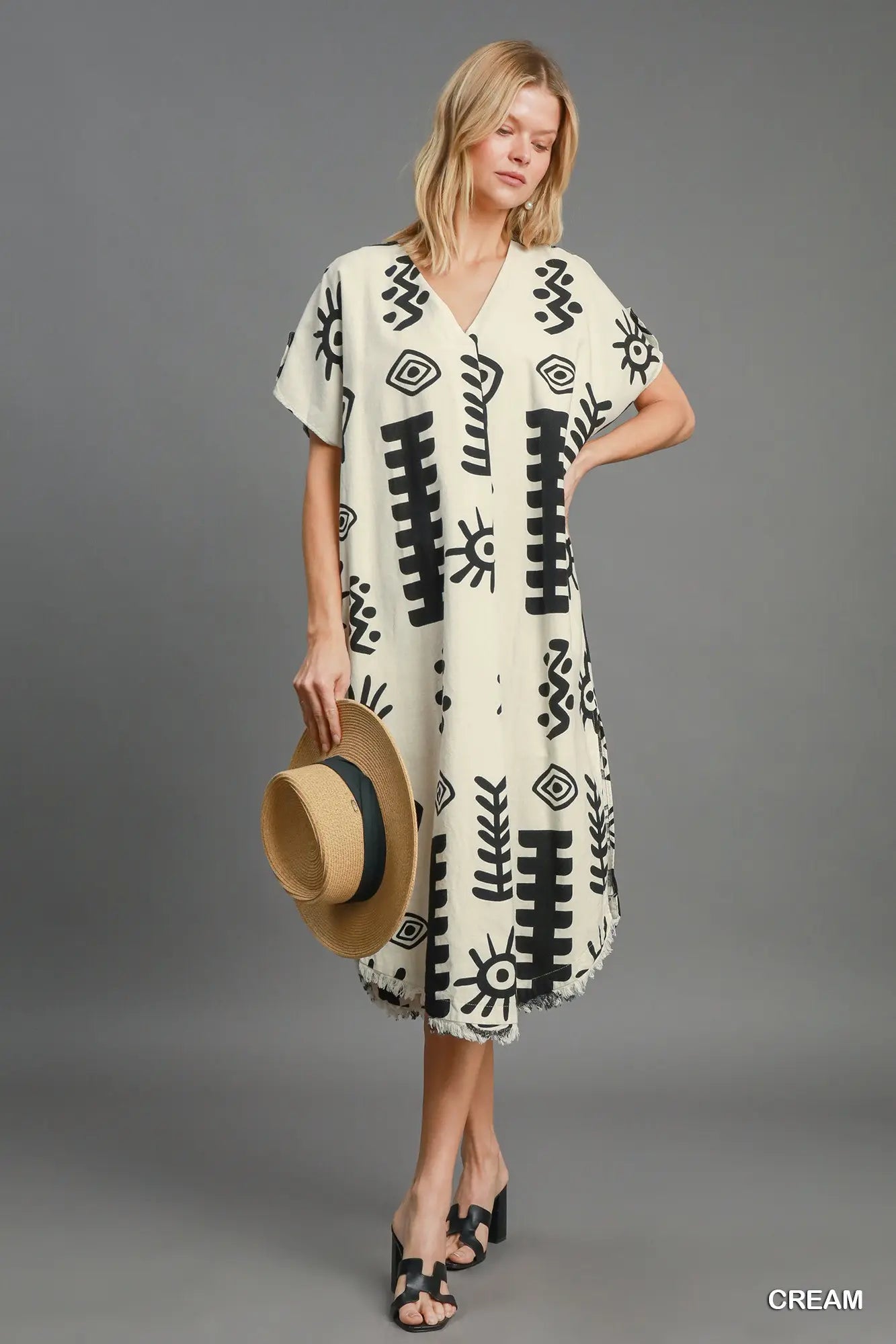 UMGEE Cream Two Tone Aztec Print Midi Dress * Market Special *