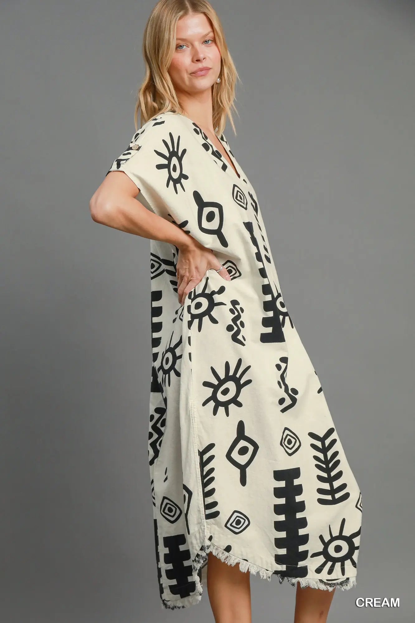 UMGEE Cream Two Tone Aztec Print Midi Dress * Market Special *