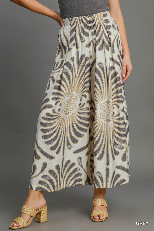 UMGEE Tropical Swirl Wide Leg Pants Grey