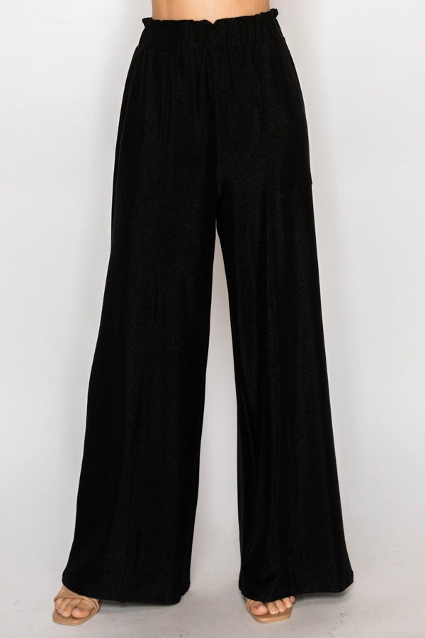 ORIGAMI Black Soft Shimmery Lurex Palazzo Pants with Elastic Waist