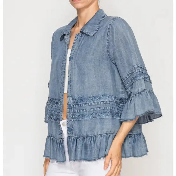 ORIGAMI Chambray Ruffle Jacket