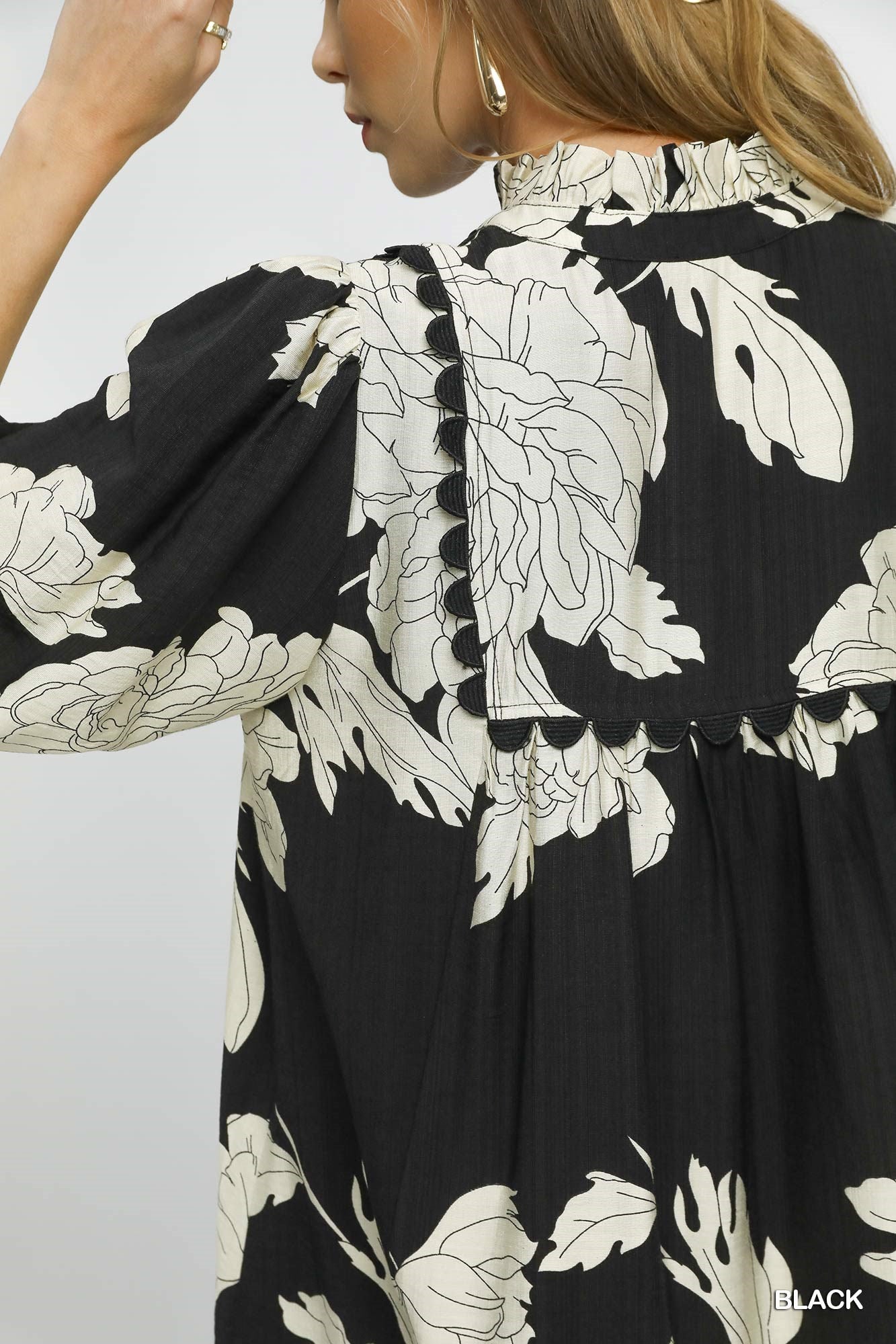 UMGEE Floral Tiered Babydoll Dress Black