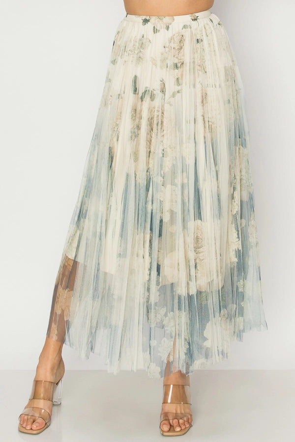 ORIGAMI Chic Lined Pleated Tulle Midi Skirt with Elastic Waist